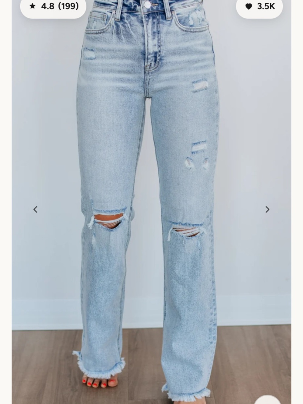 NWOT Risen High-Rise Light Blue Straight Leg Jeans with Knee Rips